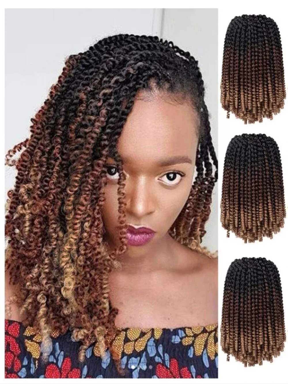 Spring Twist Synthetic Hair 8 Inch T1B3027 3 Packs Includes 8 Loc Cuffs Crochet